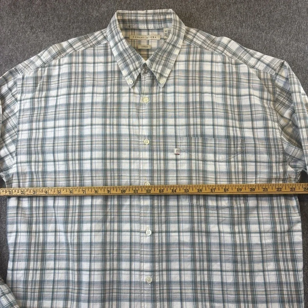 Robert Stock Classic Plaid 100% Cotton‎ Mens Casual Button Shirt Woven  Sz Large